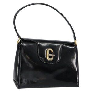 GUCCI Hand Bag Enamel Black Gold Auth ep11740
